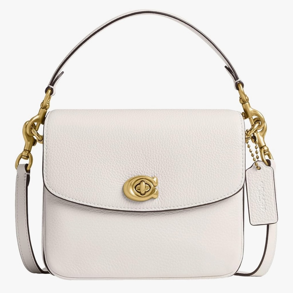 Coach Pebbled Leather Top-Handle Shoulder Bag in White with Gold Hardware